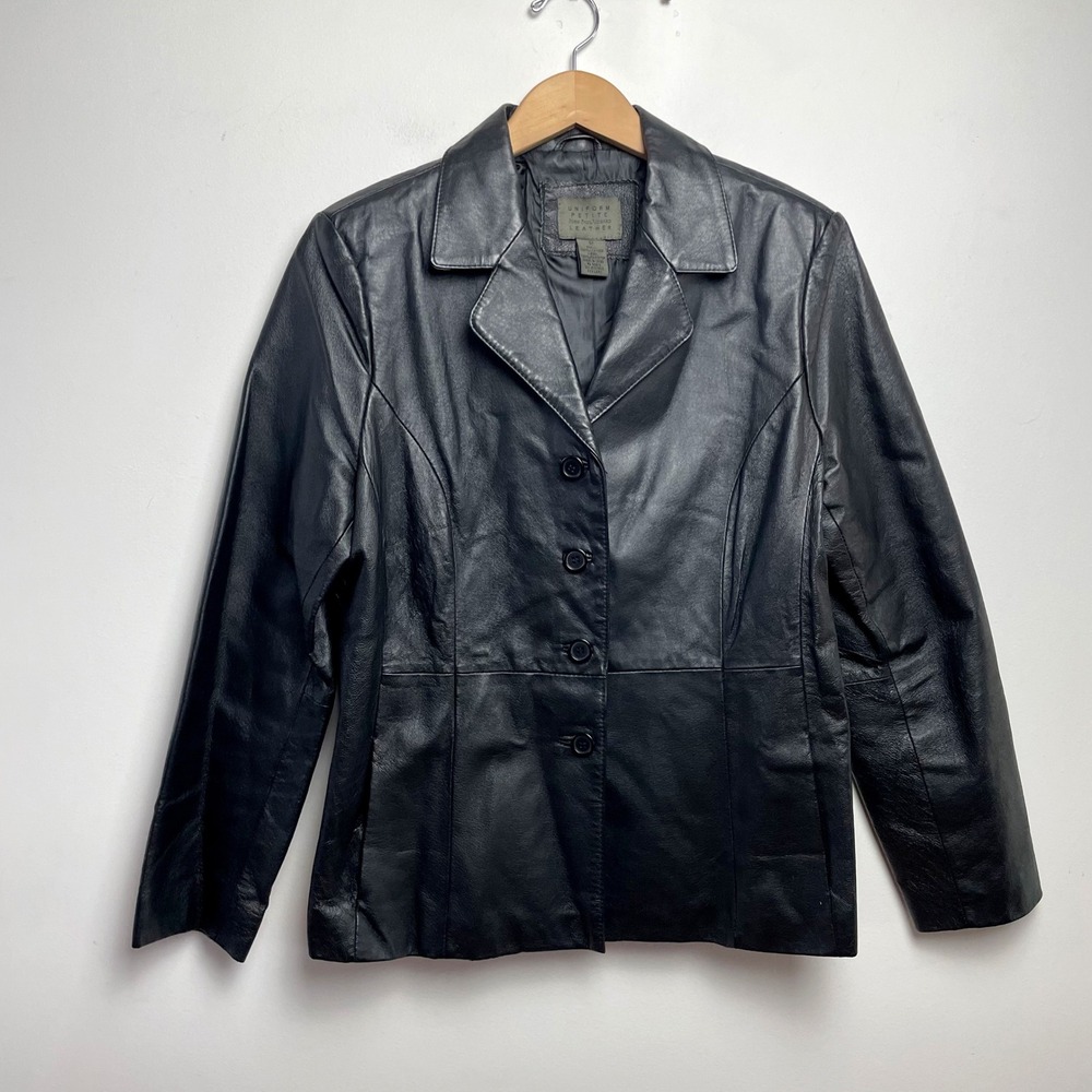 Black Leather Blazer Vintage Jacket Size Sz 12 90s Minimalist Timeless Classic